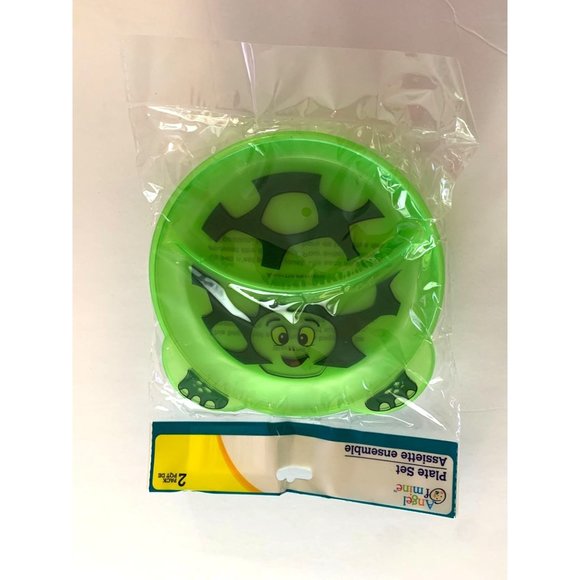 New Angel Of Mine Hard Plastic Green Turtle Pack of 2 Kids Divided Plate - Picture 2 of 3